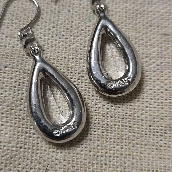 Vintage Monet Teardrop Boho Crystal Drop Silver Tone Chandelier Earrings - Picture 5 of 6